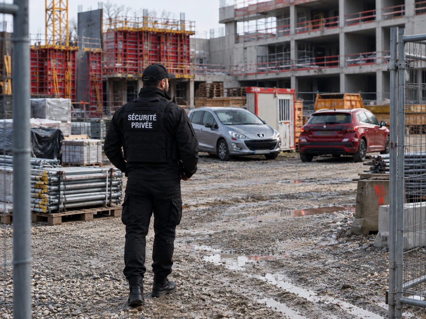 Agent de sécurité privée en surveillance sur un chantier